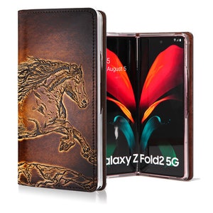 Motimo Wild Horse Embossed Leather Case for Galaxy Z Fold 2, Z Fold 3, Z Fold 4, Z Fold 5, Z Fold 6 - W/O Button Closure