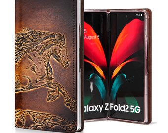 Motimo Dragon Embossed Leather Case for Galaxy Z Fold 2, Z Fold 3, Z Fold 4, Z Fold 5 - W/O Button Closure