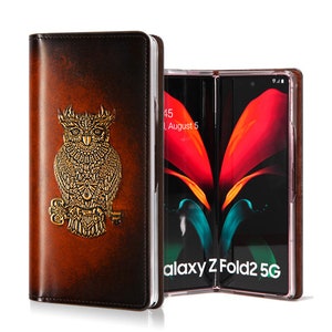 Motimo Golden Owl Embossed Leather Case for Galaxy Z Fold 2, Z Fold  3, Z Fold 4, Z Fold 5, Z Fold 6 - W/O Button Closure