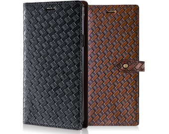 Motimo Lattice Leather Cases for iPhone 11/12/13/14/15 Series, Note 20/20 Ultra, Galaxy S21/S22/S23/S24 Series - Button Closure