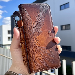 Phoenix Embossed Leather Wallet Case for Galaxy Z Fold 6, S Pen Holder, Magnetic Closure, Free Initials/Names Engraving