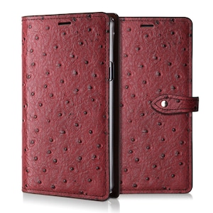 Motimo Ostrich Pattern Genuine Leather Case for iPhone 11/12/13/14/15/16 Series, Galaxy S23/S24/S25 Series - Button Closure