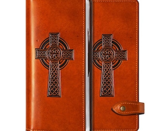 Motimo Celtic Cross Leather Case for Galaxy Z Fold 2, Z Fold 3, Z Fold 4, Z Fold 5 - Button Closure