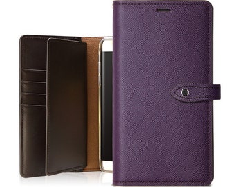 Motimo Bi-Fold Saffiano Leather Wallet Case for iPhone 11/12/13/14/15 Series, Galaxy Note 20/20 Ultra, Galaxy S22/S23/S24 Series