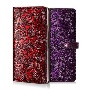 Motimo Rose Embossed Leather Wallet Case for Z Fold 3, Z Fold 4, Z Fold 5, Z Fold 6 - Button Closure