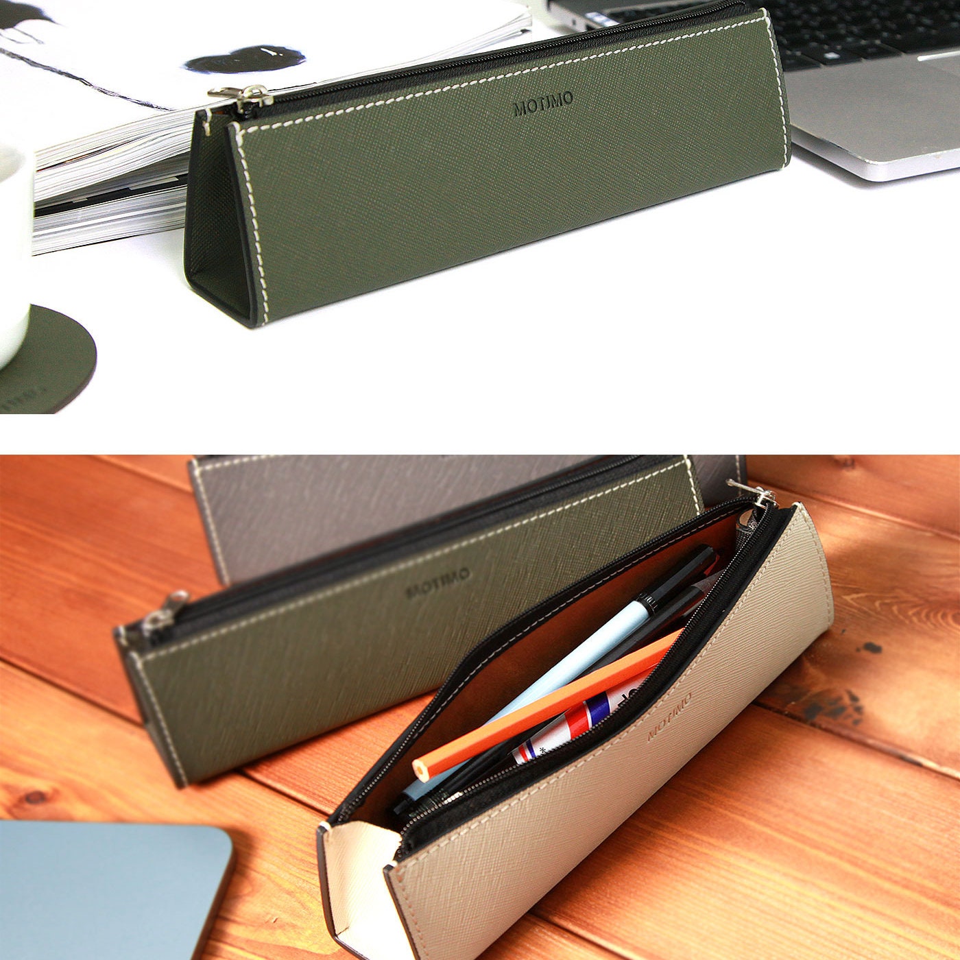Saffiano Leather Pencil Case, Pencil Holder, Leather Pouch, Pencil
