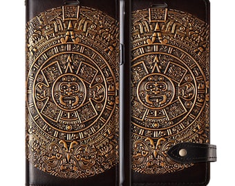 Motimo Mayan Aztec Calendar Leather Case for iPhone 11/12/13/14/15 Series, Note 20/20 Ultra, Galaxy S22/S23/S24 Series - Button Closure