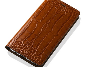 Motimo Crocodile Pattern Leather Case for iPhone 12/13/14/15/16/17 Series, Galaxy S23/S24/S25/S26 Series - W/O Button Closure
