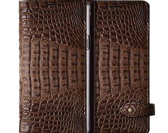 Motimo Genuine Alligator Leather Case for iPhone 13/14/15 Series, Galaxy Note 20/20 Ultra, Galaxy S22/S23/S24 Series - Button Closure