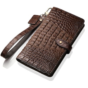 Motimo Genuine Alligator Leather Case for iPhone 13/14/15/16 Series, Galaxy S22/S23/S24 Series - Button Closure