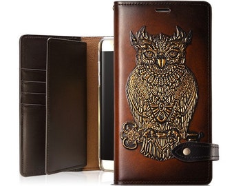 Motimo Bi-Fold Golden Owl Leather Wallet Case for iPhone 11/12/13/14/15 Series, Note 20/20 Ultra, Galaxy S20/S21/S22/S23/S24 Series