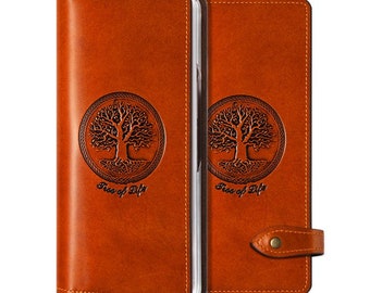 Motimo Tree of Life Embossed Leather Case for Galaxy Z Fold 2, Z Fold 3, Z Fold 4, Z Fold 5 - Button Closure