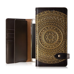 Motimo Bi-Fold Mandala Leather Wallet Case for iPhone 11/12/13/14/15/16 Series, Galaxy S22/S23/S24/S25 Series, Galaxy S25 Edge