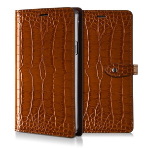 Motimo Crocodile Pattern Leather Case for iPhone 11/12/13/14/15/16 Series, Galaxy S22/S23/S24/S25 Series - Button Closure