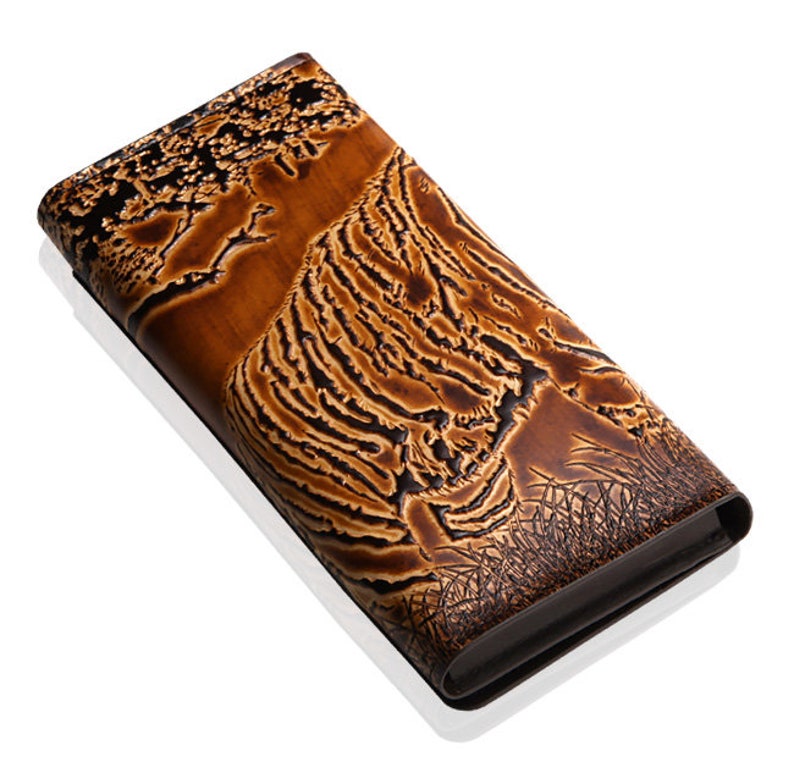 Long Wallet Men Long Wallet Women Motimo Tiger Embossed Brown Long Leather Wallet