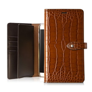 Motimo Bi-Fold Crocodile Pattern Leather Case for iPhone 11/12/13/14/15/16 Series, Galaxy S22/S23/S24/S25 Series, Galaxy S25 Edge