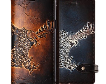 Motimo Eagle Embossed Leather Wallet Case for iPhone 11/12/13 Series, Note 20/20 Ultra, Galaxy S20/S21/S22 Series - W/O Button Closure