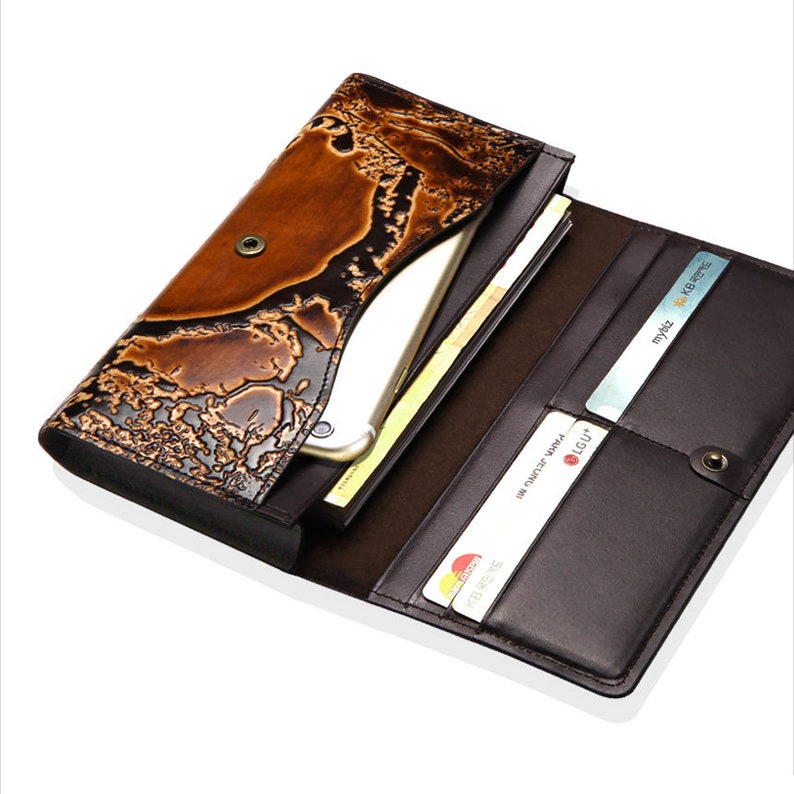 Long Wallet Men Long Wallet Women Motimo Tiger Embossed Brown Long Leather Wallet