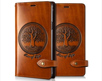 Motimo Tree of Life Leather Case for iPhone 11/12/13 Series, Note 20/20 Ultra, Galaxy S20/S21/S22 Series, Free Initials - Button Closure