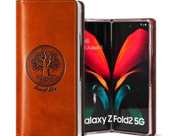 Motimo Tree of Life Embossed Leather Case for Galaxy Z Fold 2, Z Fold 3, Z Fold 4, Z Fold 5 - W/O Button Closure