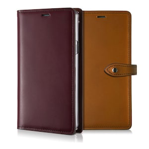 Motimo Full Grain Leather Wallet Case for iPhone 11/12/13/14/15/16 Series, Galaxy S23/S24/S25 Series - Button Closure