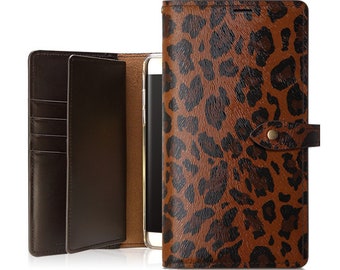 Motimo Bi-Fold Leopard Pattern Leather Case for iPhone 11/12/13/14/15 Series, Note 20/20 Ultra, Galaxy S20/S21/S22/S23/S24 Series