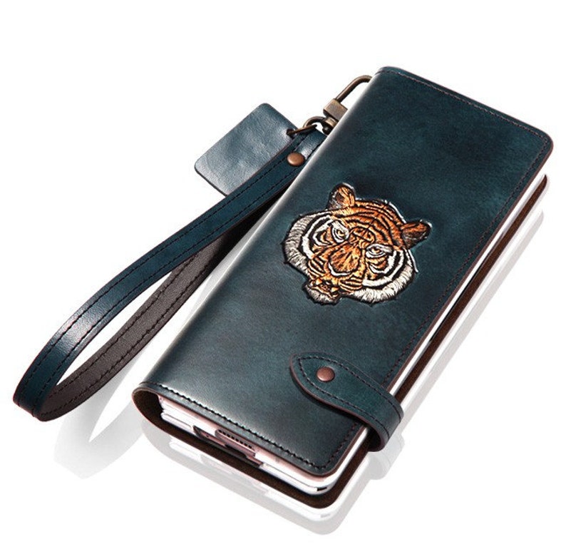 Motimo Tiger Face Embossed Leather Case for Galaxy Z Fold 2, Z Fold 3, Z Fold 4, Z Fold 5 W/O Button Closure image 4