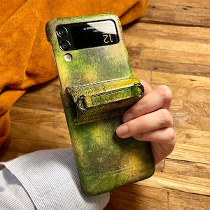 Forest Song Samsung Galaxy Z Flip 3, Z Flip 4 Leather Cover Case, Free Initial/Name Engraving, Hinge Protection