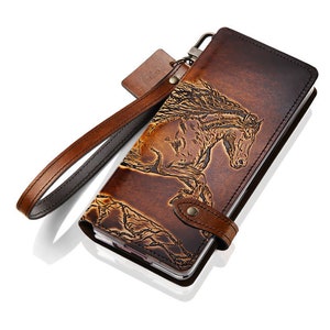 Motimo Wild Horse Embossed Leather Case for Galaxy Z Fold 2, Z Fold 3, Z Fold 4, Z Fold 5, Z Fold 6 - Button Closure