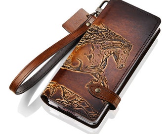 Motimo Wild Horse Embossed Leather Case for Galaxy Z Fold 2, Z Fold 3, Z Fold 4, Z Fold 5 - Button Closure