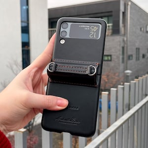 Italian Vegetable Tanned Leather Case for Galaxy Z Flip 4, Free Initials/Names Engraving, Hinge Protector