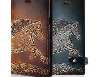 Motimo Wild Horse Embossed Leather Case for iPhone 11/12/13/14/15 Series, Note 20/20 Ultra, Galaxy S22/S23/S24 Series - Button Closure