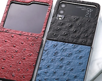 Motimo Ostrich Pattern Leather Cover Case for Galaxy Z Flip 3, Z Flip 4, Z Flip 5, Z Flip 6 - Color Combination