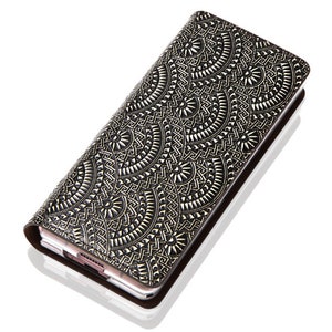 Motimo Sun Embossed Leather Wallet Case for Z Fold 2, Z Fold 3, Z Fold 4, Z Fold 5, Z Fold 6 - W/O Button Closure