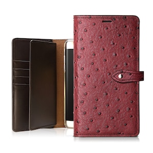 Motimo Bi-Fold Ostrich Pattern Leather Wallet Case for iPhone 11/12/13/14/15/16 Series, Galaxy S22/S23/S24/S25 Series, Galaxy S25 Edge