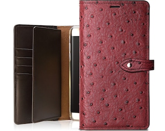 Motimo Bi-Fold Ostrich Pattern Leather Wallet Case for iPhone 11/12/13/14/15 Series, Note 20/20 Ultra, Galaxy S21/S22/S23/S24 Series