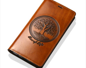 Motimo Tree of Life Leather Case for iPhone 11/12/13/14/15 Series, Note 20/20 Ultra, Galaxy S21/S22/S23/S24 Series - W/O Button Closure