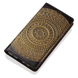 Motimo Mandala Embossed Leather Wallet Case for iPhone 12/13/14/15/16 Series, Galaxy S23/S24/S25 Series - W/O Button Closure