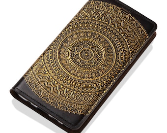 Motimo Mandala Embossed Leather Wallet Case for iPhone 12/13/14/15 Series, Note 20/20 Ultra, Galaxy S22/S23/S24 Series - W/O Button Closure