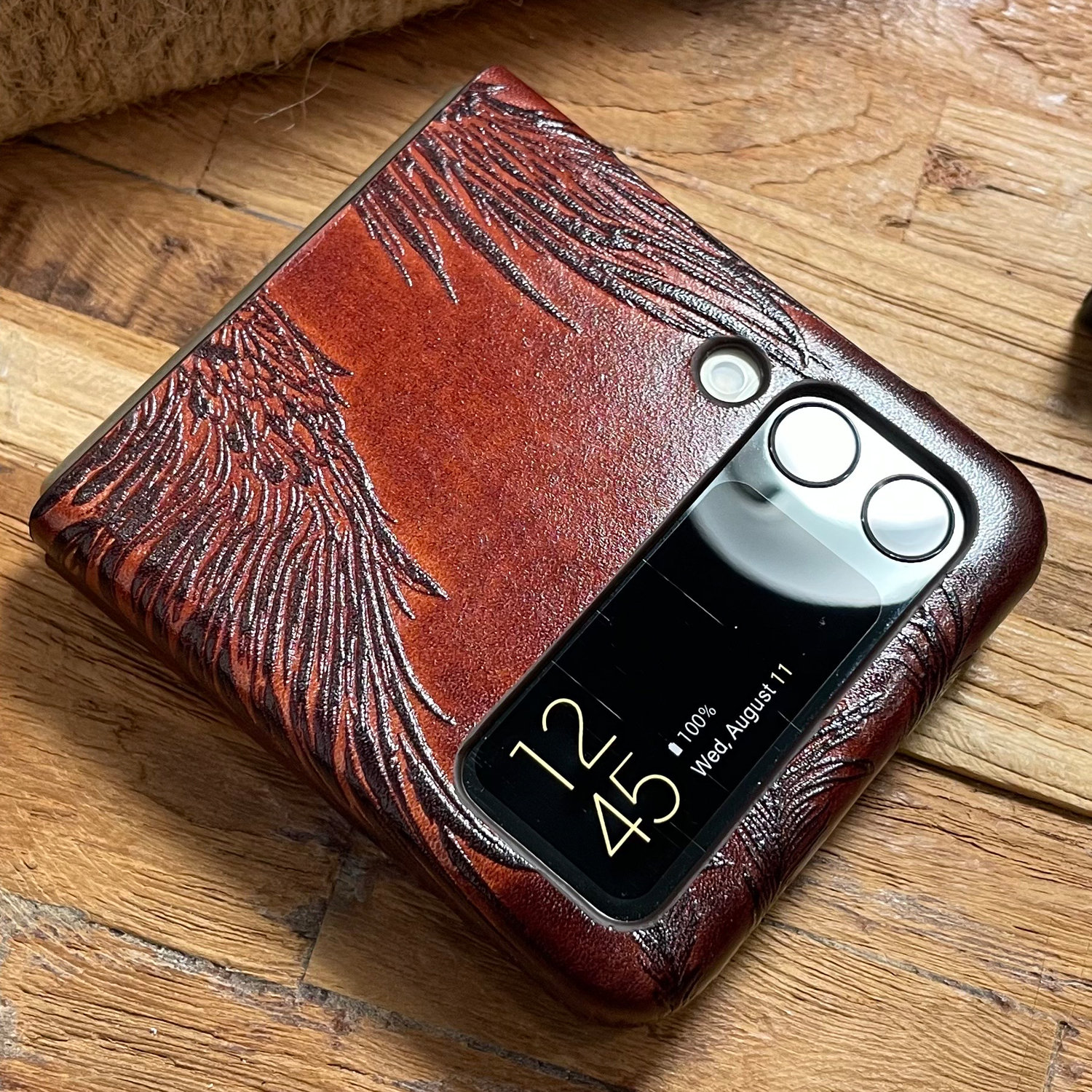 ★DESIGN SKIN★ Galaxy Z Flip 3 Phoenix Pro Premium Leather Phoenix Embossed Genuine Leather Cover Case for Galaxy Z