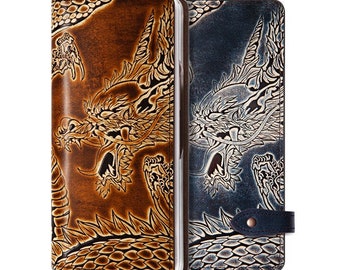 Motimo Dragon Embossed Leather Case for Galaxy Z Fold 2, Z Fold 3, Z Fold 4, Z Fold 5 - Button Closure