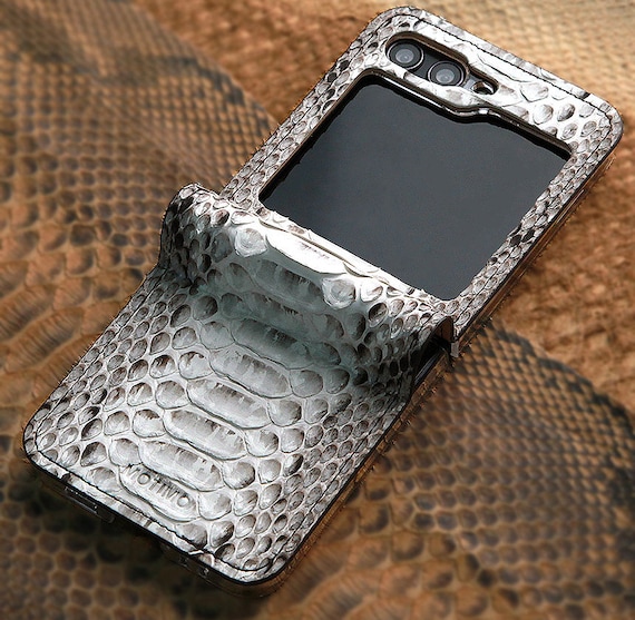 Motimo Genuine Python Snake Leather Case for Z Flip 3, Z Flip 4, Z Flip 5, Z Flip 6, Hinge Protection