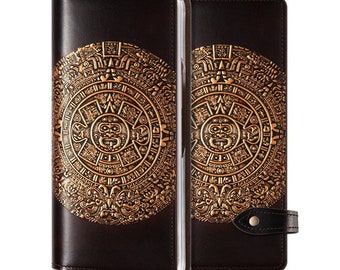 Motimo Mayan Aztec Calendar Bronze Leather Case for Galaxy Z Fold 2, Z Fold 3 - Button Closure
