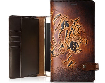 Motimo Bi-Fold Tiger Embossed Leather Wallet Case for iPhone 11/12/13/14/15 Series, Note 20/20 Ultra, Galaxy S21/S22/S23/S24 Series