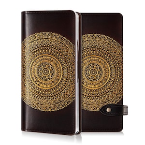 Motimo Mandala Embossed Leather Case for Galaxy Z Fold 2, Z Fold 3, Z Fold 4, Z Fold 5, Z Fold 6 - Button Closure