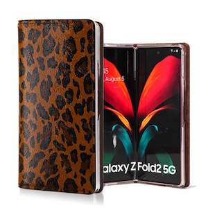 Motimo Leopard Pattern Leather Case for Galaxy Z Fold 2, Z Fold 3, Z Fold 4. Z Fold 5, Z Fold 6 - W/O Button Closure