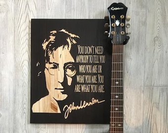 John Lennon Signature Guitar Hanger: Engraved Wood Guitar Mount