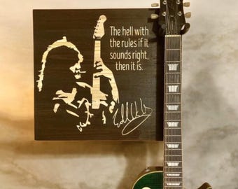 Eddie Van Halen Guitar Hanger: Engraved Wood Guitar Decor