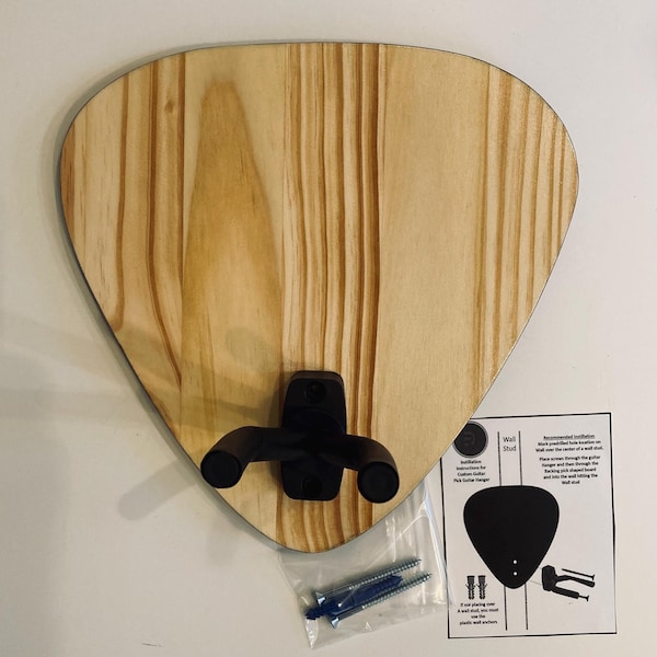 Stained Wood Pick Shape Guitar Wall Mount / Hanger