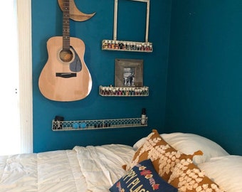 Crescent Moon Guitar Hanger, Wood Guitar Wall Mount, Music Room Decor,